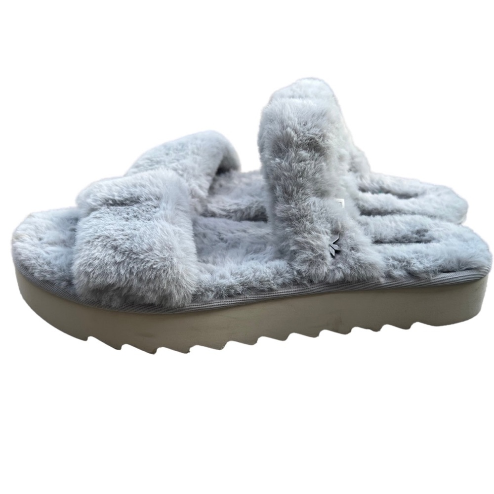 Koolaburra by Ugg double strap slide faux fur 10 gray slippers hard bottom